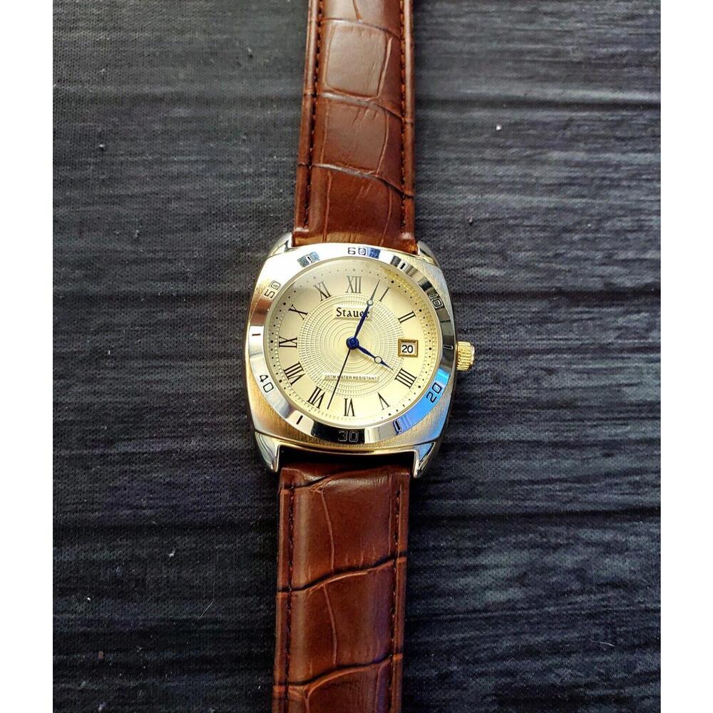 Rare Stauer Time Master Piezo Mens Watch Brown Leather Strap‎